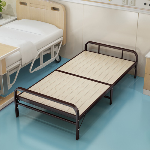 Pine wood folding bed metal portable installation-free folding bed rental room hospital escort cabin single iron bed hard bed