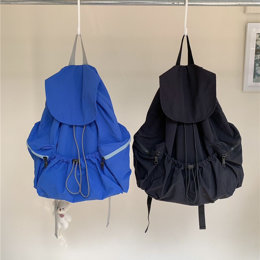 New Style Pleated Drawstring Nylon Backpack For Women, Trendy And Unique, Large Capacity Flap Student Backpack For Girls._voghion.com