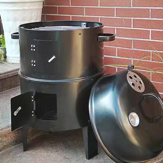 批发家用立式多层烟熏烧烤炉 BBQ双层烟熏烧烤炉野炊木炭焖烤炉