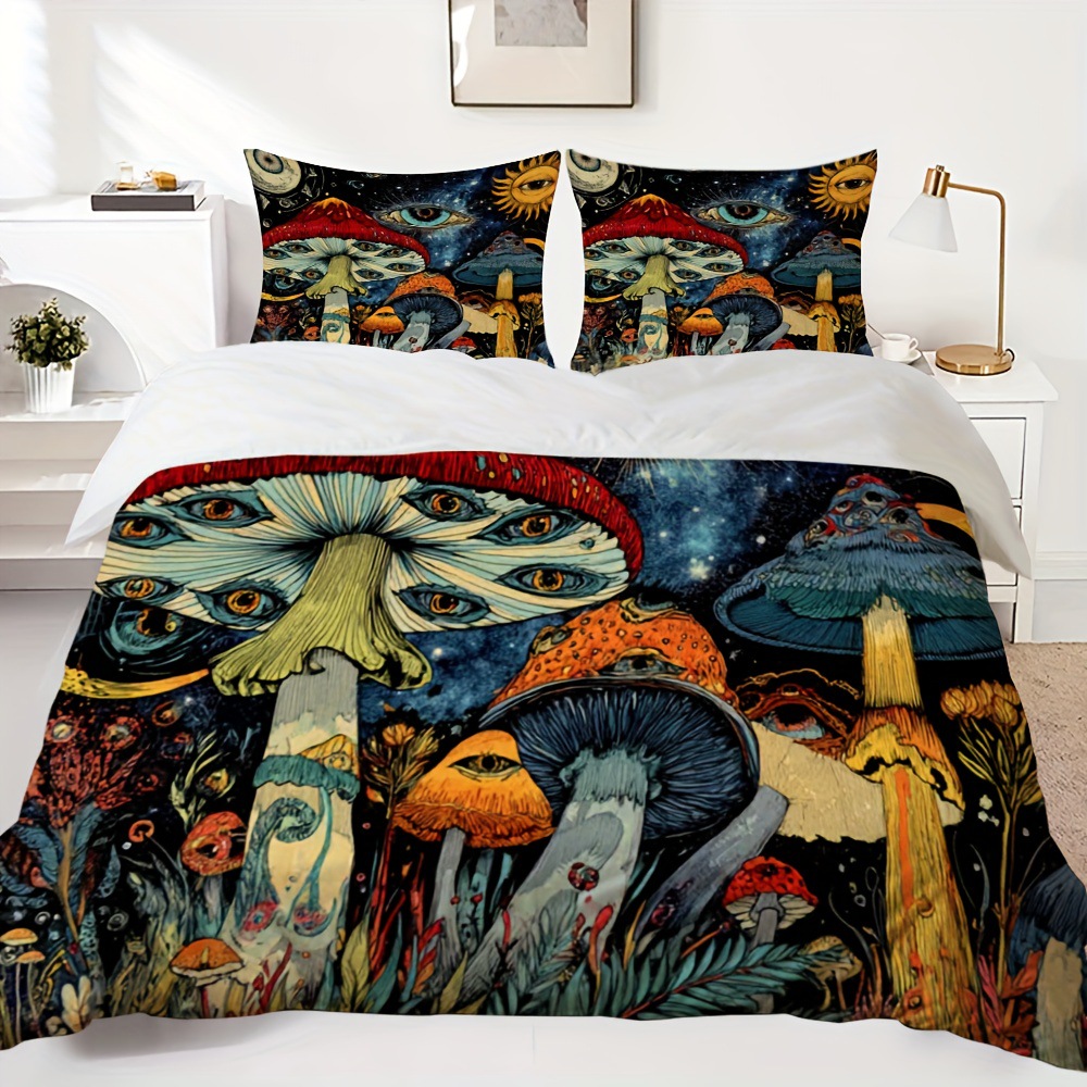 Textil doméstico transfronterizo molienda impresión digital noche oscura set de colcha con patrón forestal púrpura TEMU / JIT