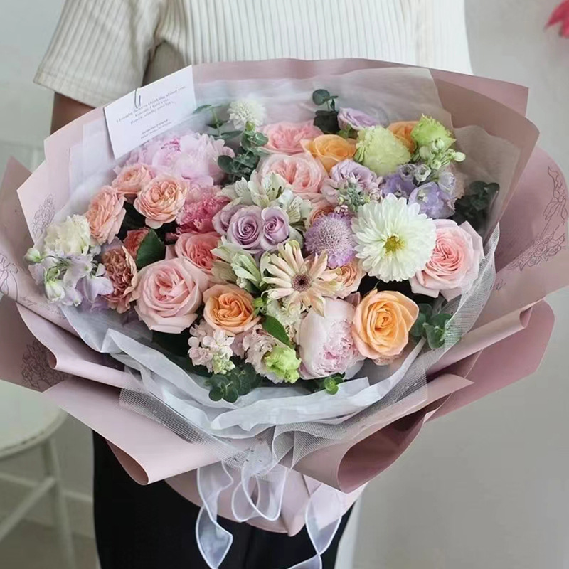 Brillante papel de regalo de flores románticas francesas, papel de ramo de flores impreso, papel de regalo hecho a mano, floristería