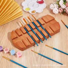 跨境木质画笔收纳架美术生油漆刷水彩笔刷底座书房毛笔架带槽笔筒