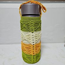 保温杯手工针织杯套成品保套毛线编织蝴蝶花双层水杯套手工编织