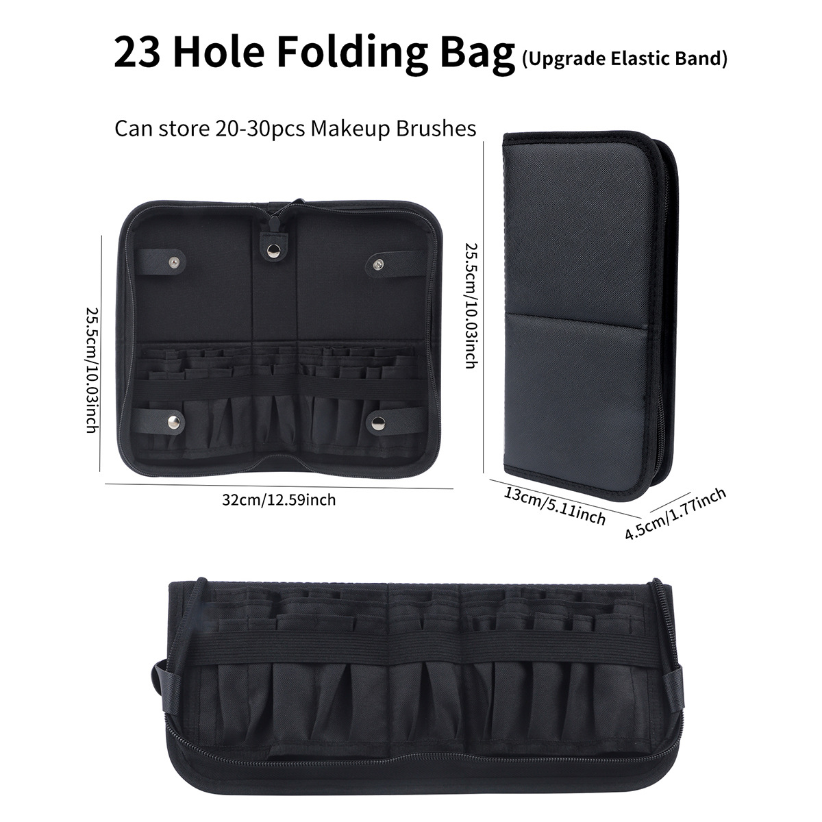 Nuevo bolso de cepillo de maquillaje transfronterizo de 14-40 agujeros bolsa de almacenamiento de gran capacidad bolsa de maquillaje plegable negra grande en stock