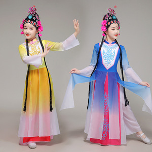 Girls kids  Blue yellow beijing opera actress costumes children clothing pear flower red dance clothing liyuan pecking opera performance clothing of the music