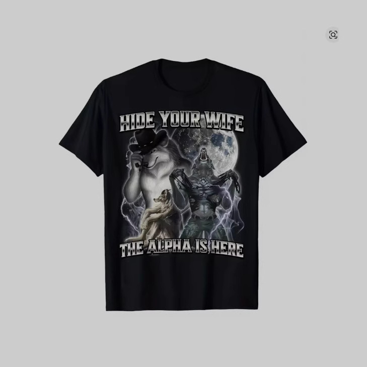 Cross-border Hot Sale Independent Station Hide Your Wife Alpha Here Wolf Captain Ripped T-Shirt
