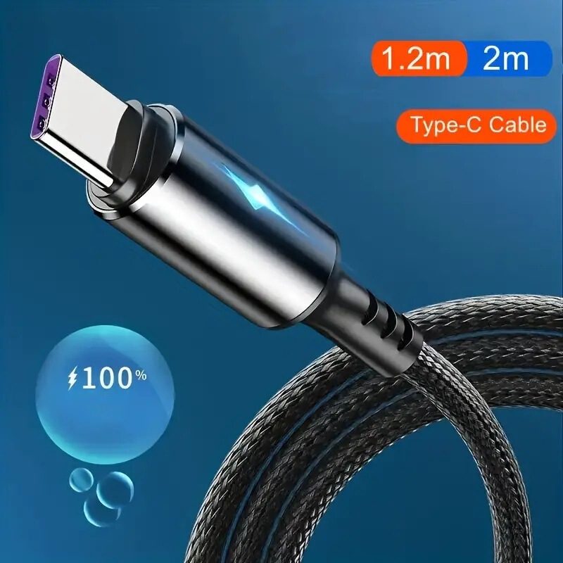 C-Type Cable 5A Fast Charging Cable Nylon Braided Charger USB Suitable for Apple Huawei Xiaomi Realme