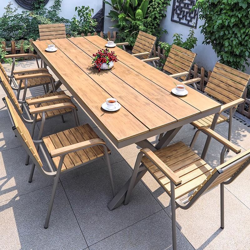 Outdoor Tables and Chairs Open-Air Garden Outdoor Balcony Plastic Wood Courtyard Waterproof Sun Protection Wood Combination Leisure Cafe