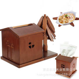 木质圣诞树杯垫家居装饰一棵树隔热垫组合小房子造型抽纸盒餐垫