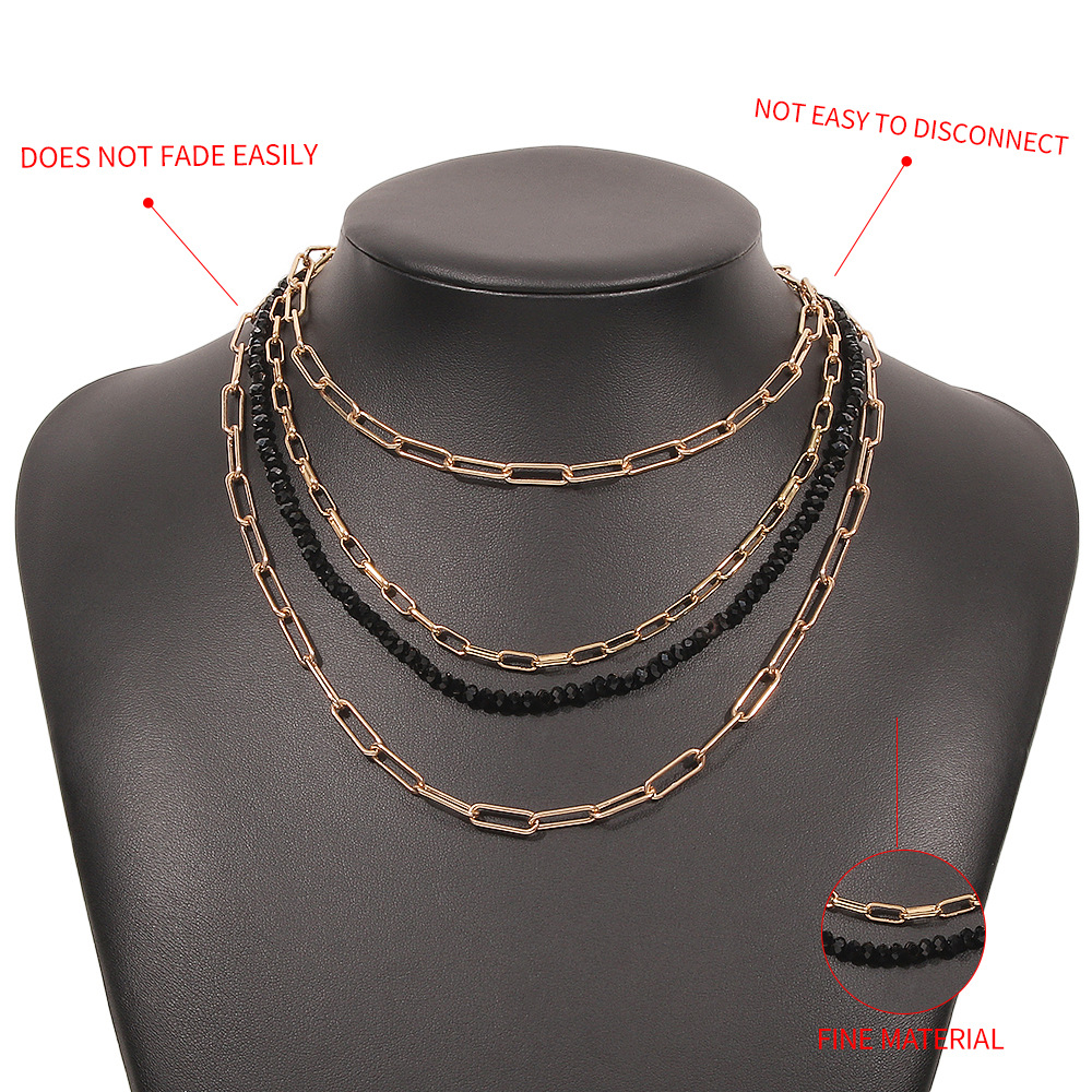 Wholesale Jewelry Multi-layer Hollow Chain Black Imitation Crystal Beaded Necklace Nihaojewelry display picture 6