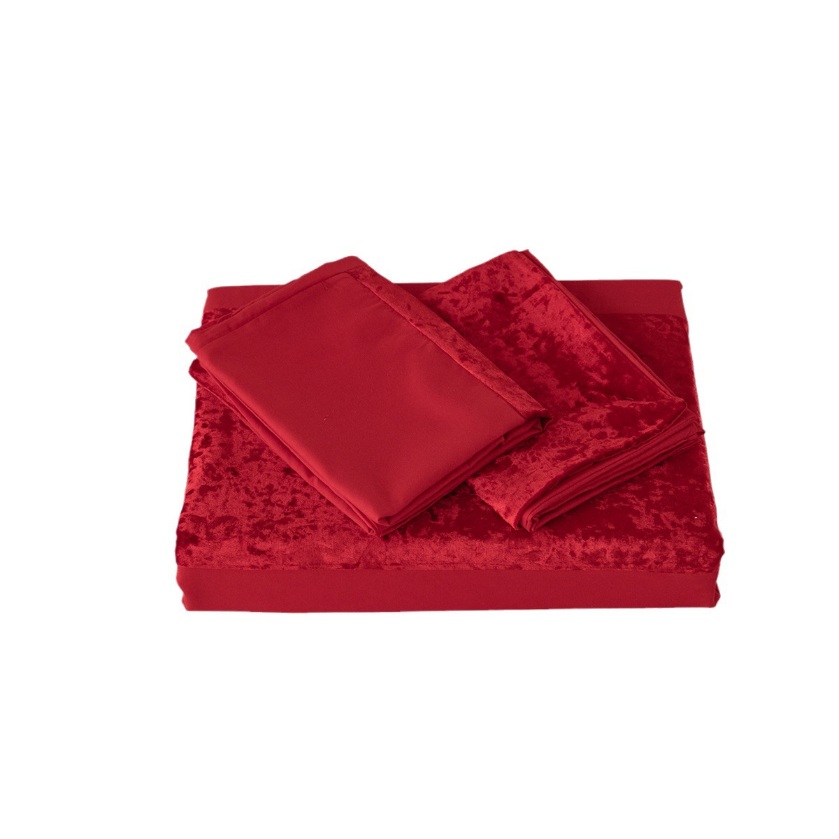 Solid color velvet patchwork red bedding three piece set_voghion.com