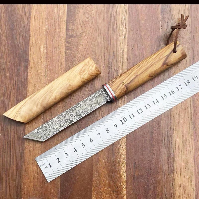 东南亚热销大马士革钢户外水果刀茶刀高硬度手工刀便携防身锋利刀