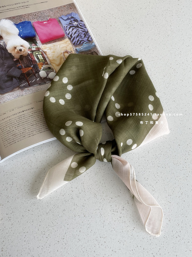 綿麻方巾合集 ~ 超多色柄砕花波点襟巾文芸森系頭巾髪帯包帯女