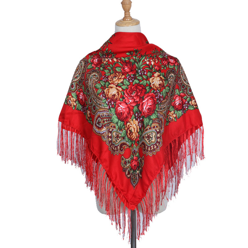 450g Weight Shawl Classification Holiday Occasion Women's Retro Ethnic Style Flower Cotton Polyester Blend Printing Shawl
