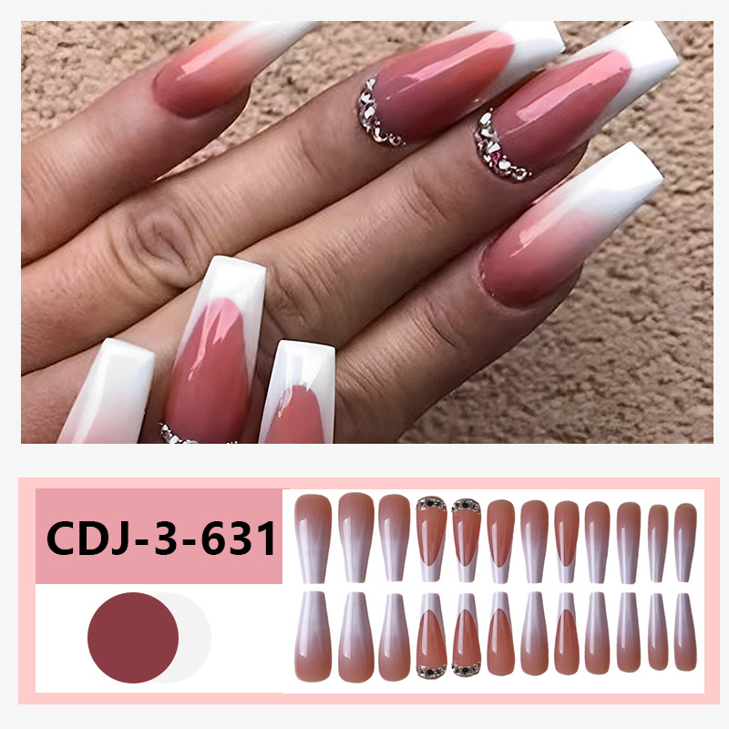 Fuente de fábrica directa transfronteriza Europa y los Estados Unidos punto de perforación de uñas rosado desgaste de manicure de alta calidad parche de manicure francés