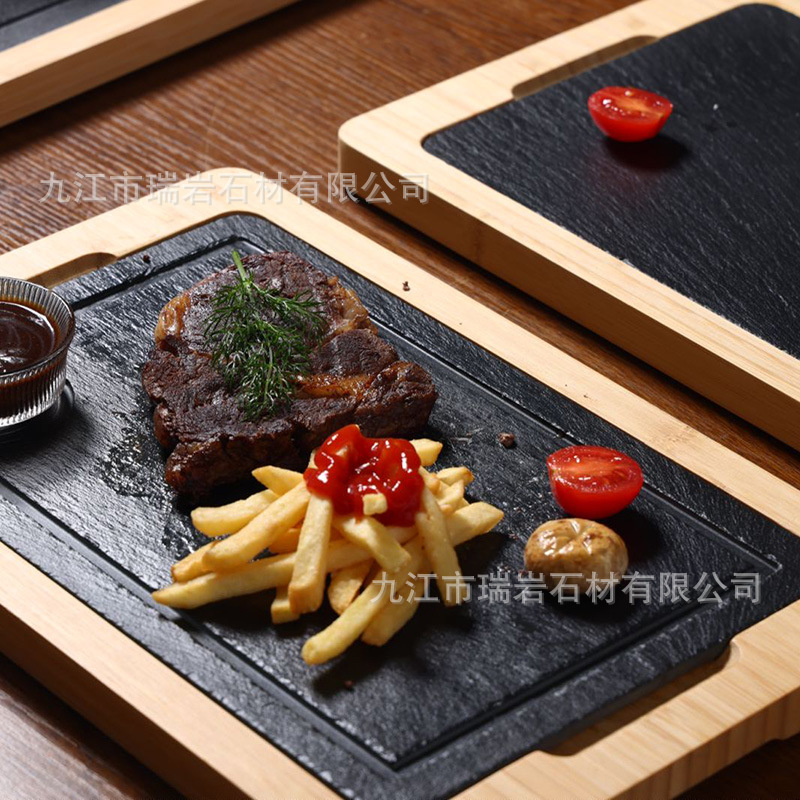 Hotel retro pizarra negra bambú y madera carne platos de restauración platos de comida occidental platos de paneles platos de pizarra aislamiento térmico platos