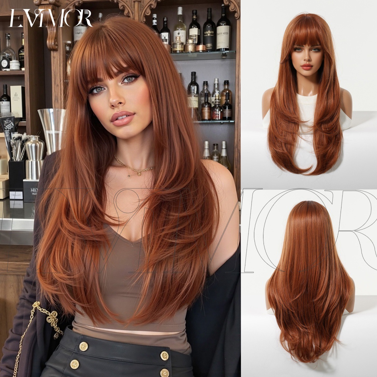 20,24 millones de Halloween de Navidad flequillo de aire rollo de cola de pelo escocés naranja largo pelo rizado de alta temperatura de seda europea y americana peluca femenina