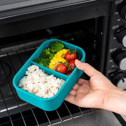 Portable silicone lunch box bento box microwave oven heating lunch box office worker food grade sealed two compartment lunch box 