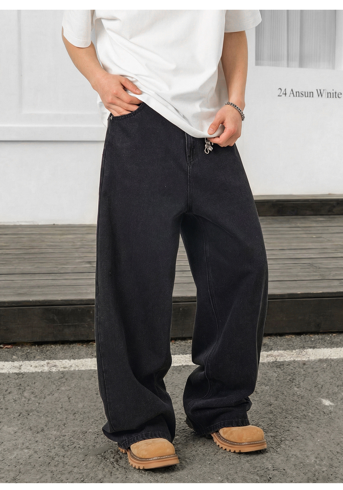 Vintage Washed Black Denim Jeans For Men - Relaxed Fit Straight Leg Casual Trousers With High Street Style_mkmklike.com