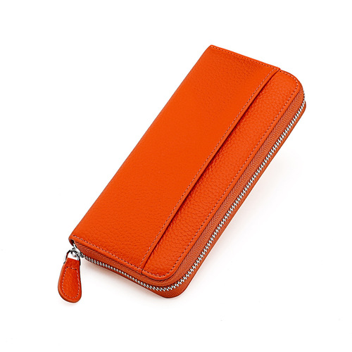 Anti-theft brushed genuine leather women's wallet long Japanese style accordion card holder Japanese style RFID clutch zipper coin purse