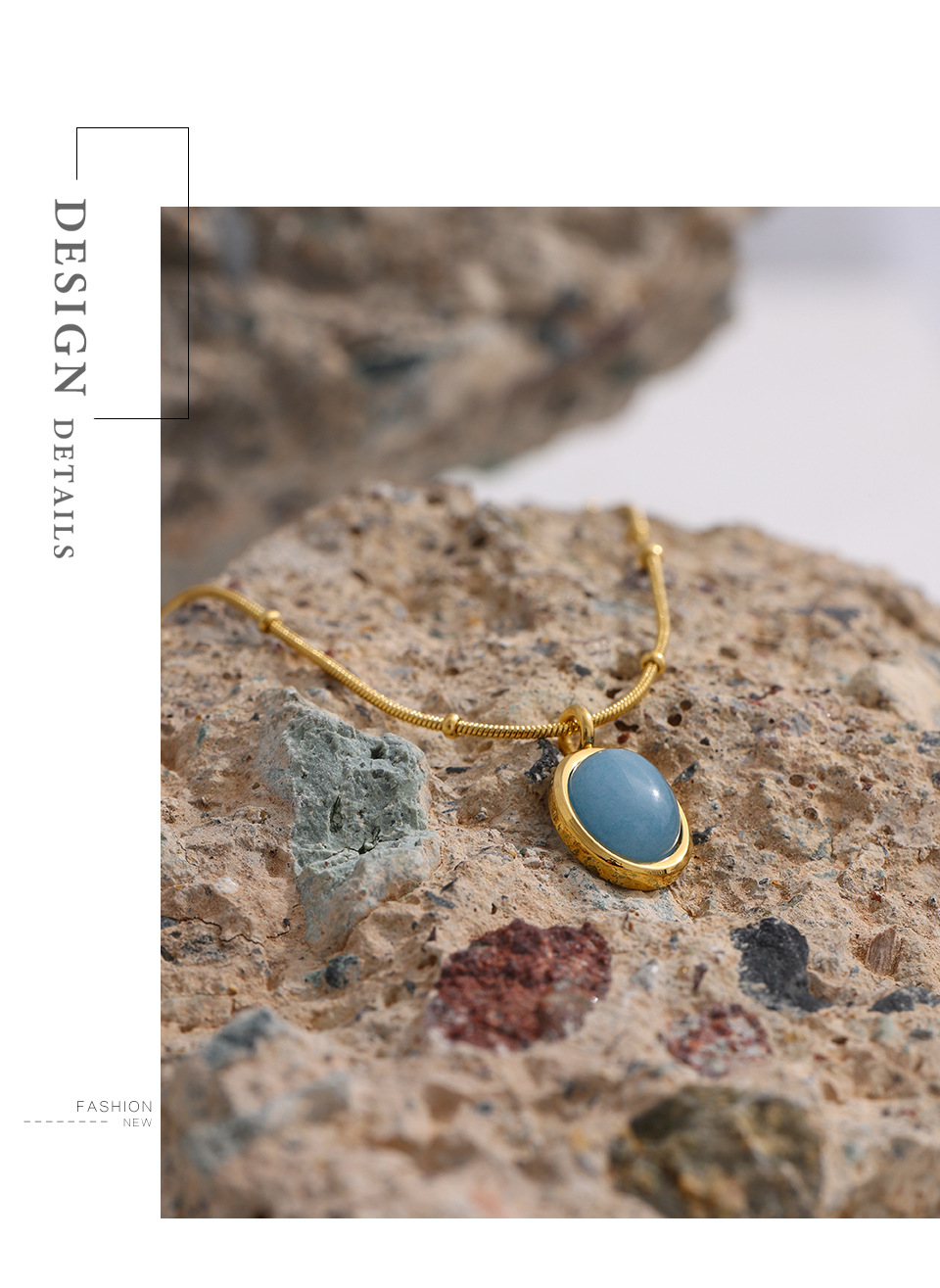 Retro Oval Titanium Steel Plating Artificial Gemstones Pendant Necklace