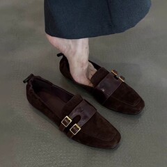 羊皮版~温柔百搭气质复古女通勤小众舒适显瘦皮带扣设计浅口单鞋
