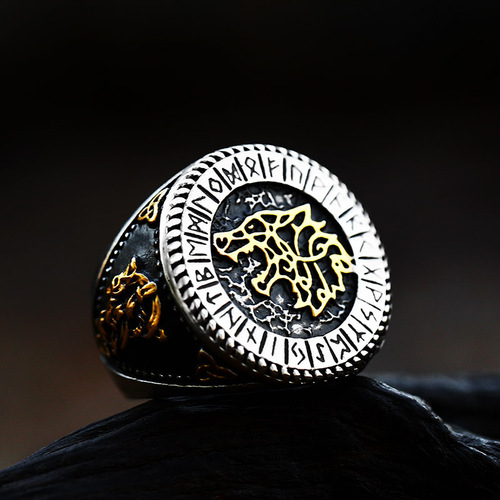 beier Nordic retro Viking letter stainless steel ring wholesale European and American retro animal titanium steel ring