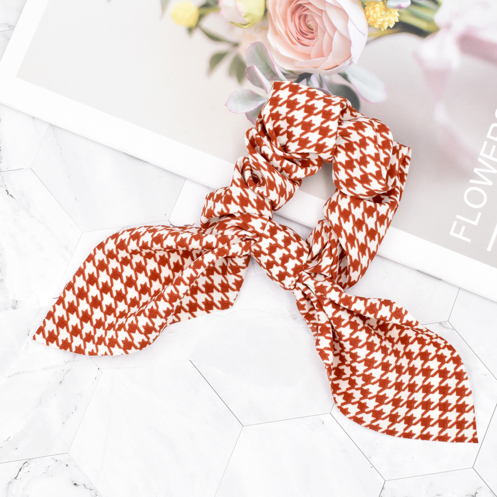 Fashion Houndstooth Ribbon Hair Scrunchies display picture 2