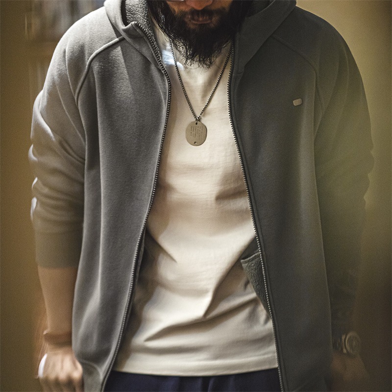 Herrenbekleidung Madden Workwear Casual Snowflake Grau Kapuzenpullover Heavy Plus Velvet Zipper Sport Strickjacke Jacke Herren Herbst_voghion.com