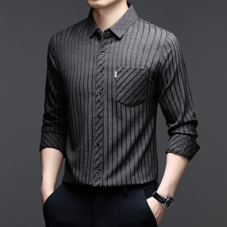 Cross-border mulberry silk long-sleeved shirt for men, suitable for spring and autumn, striped design, with real pockets, casual men's shirt Cross-border mulberry silk long-sleeved shirt for men, suitable for spring and autumn, striped design, with real pockets, casual men's shirt