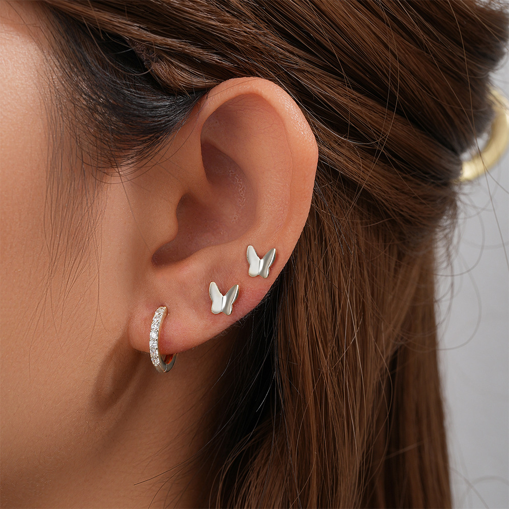 3g Weight Hoop Earrings, Ear Studs Classification 1 Set Quantity Daily Occasion 925 Sterling Silver Material Star, Butterfly Pattern Women's Gender Plating Design Simple Style Style 1 Set 925 Sterling Silver Star Butterfly Hoop Earrings Ear Studs 53