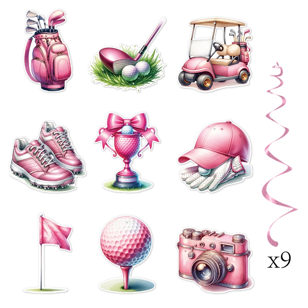 Nuevo tema de golf transfronterizo colgante espiral fiesta de cumpleaños al aire libre colgante de techo de golf rosa