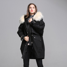 欧版轻奢派克大衣女新款冬季外套大毛领皮毛一体兔毛皮草大衣宽松