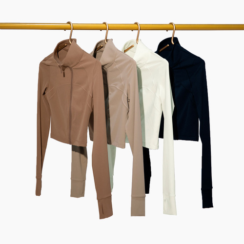 Autumn and winter carefully selected zipper yoga wear long-sleeved women's slimming short jacket mid-intensity sports fitness top