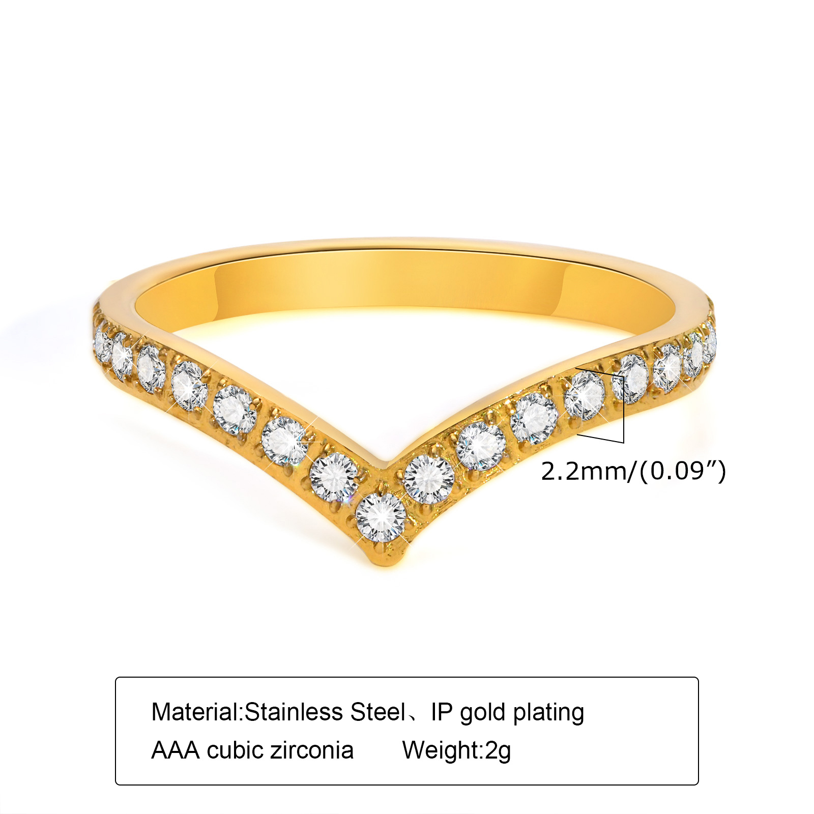 Fashion V Shape Stainless Steel Inlay Zircon Rings 1 Piece