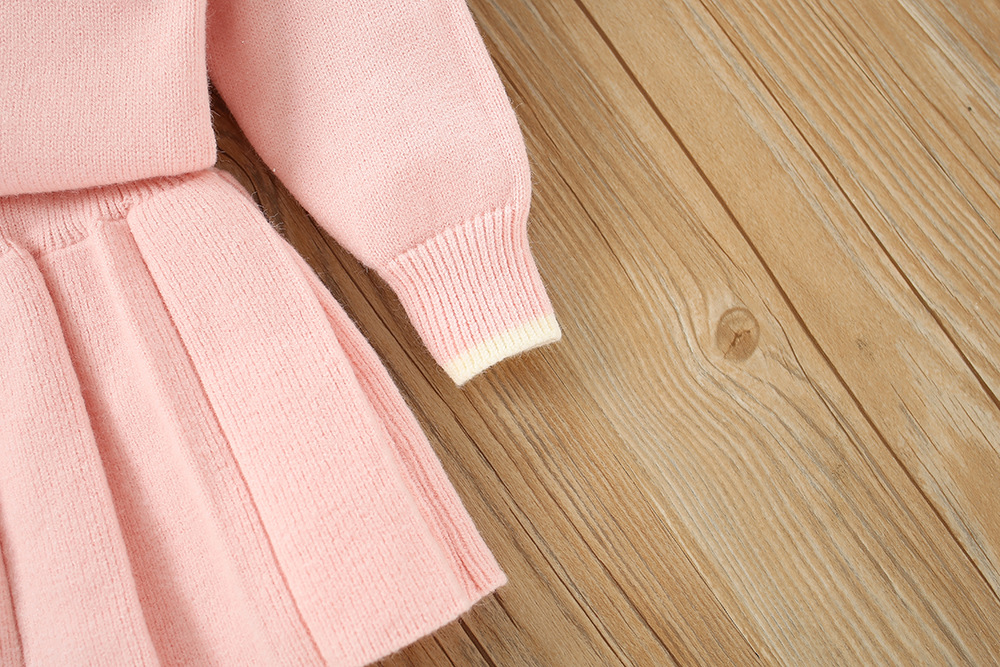 Κοριτσίστικο Πουλόβερ 2023 Φθινόπωρο Νέο Μοντέρνο Κορεάτικο Μονόχρωμο Πλεκτό Φούστα με Μεγάλο Γιακά, Σετ Δύο Τεμαχίων_voghion.com