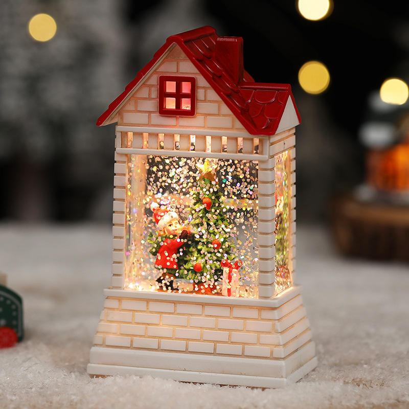 Vintage-Weihnachtslaterne in Hausform, mit Wasser gefüllt – Handgefertigte Tischdekoration mit LED-Beleuchtung, festliches Geschenk für Zuhause und Büro_voghion.com