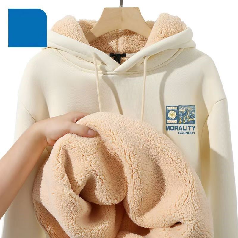 Men's Casual Sweatshirt Fleece-Lined and Thickeneded 2025 Winter New Style Youth Men's Cashmere Hooded Jacket 12