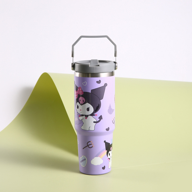 Nuevo 30oz taza de coche patrón de dibujos animados de gran capacidad de acero inoxidable termo de vacío taza de alta apariencia portátil mango de hielo