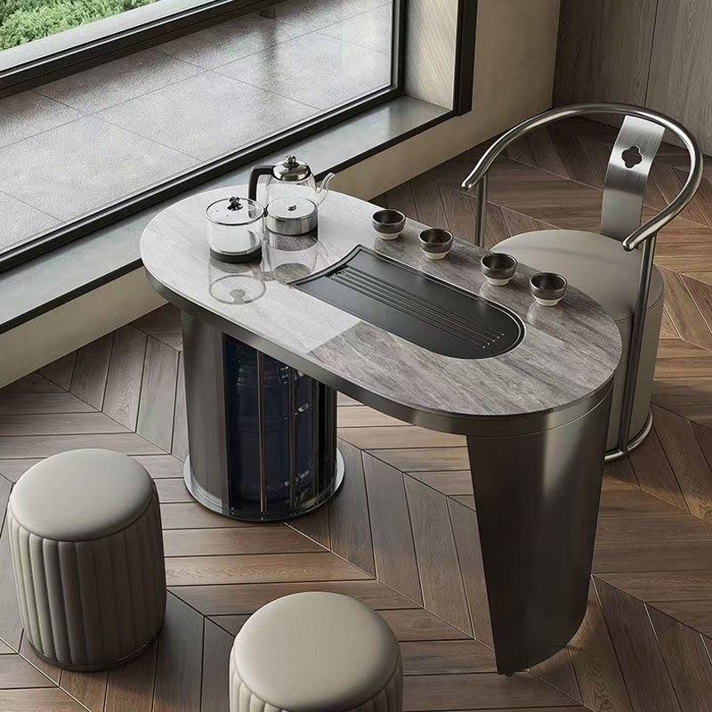 Mesa de té balcón mesa de té moderna simple tabla de roca mesa y silla de lujo ligera combinación de mesa de té de oficina en el hogar un conjunto completo