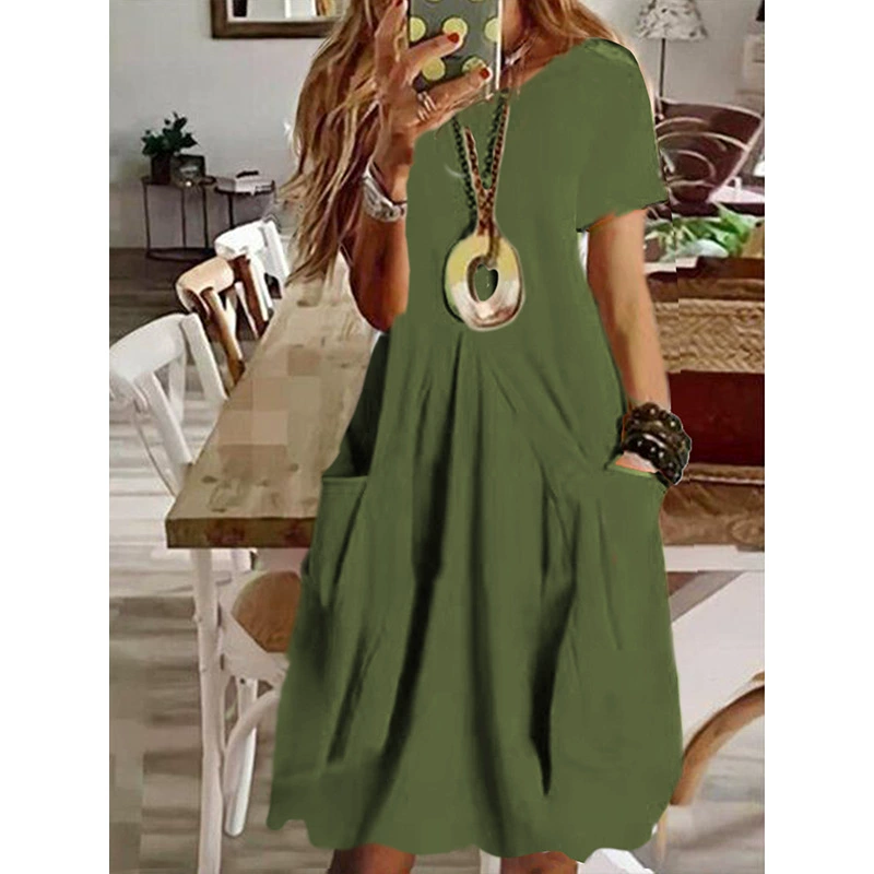 2023 Новое Европейское и американское Amazon Independent Station весеннее свободное повседневное длинное платье из хлопка и льна, однотонное платье с карманами, женское