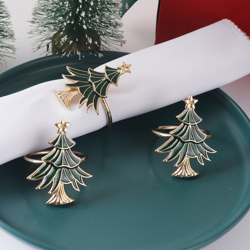 クロスボーダー新しい五芒星クリスマスツリーナプキンリングホリデーテーブルデコレーションツリーナプキンバックルナプキンリング|undefined