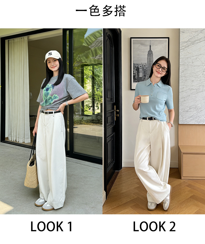 Quần ống rộng cạp cao dáng suông chất liệu cotton mềm mại — đen chi tiết 9