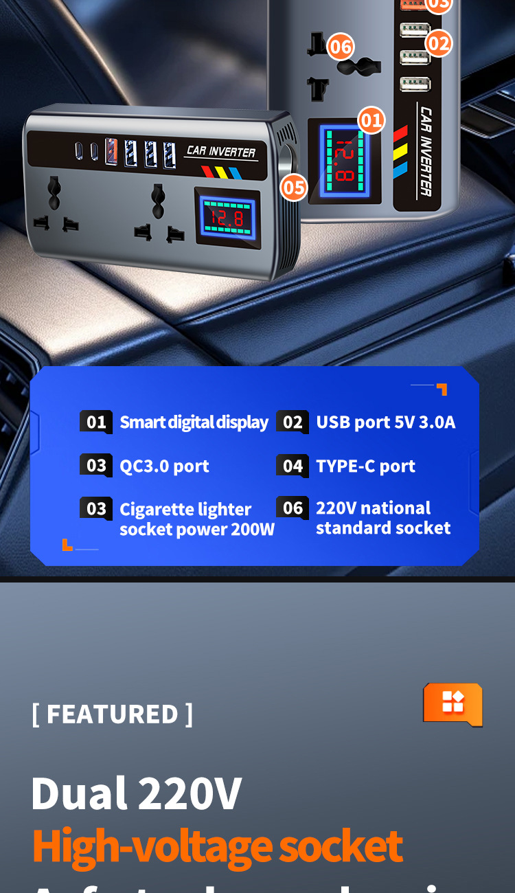 Car Inverter Converter 12V24V to 220V High-Power Multi-Function Charging Cigarette Lighter Fast Charging Power Socket