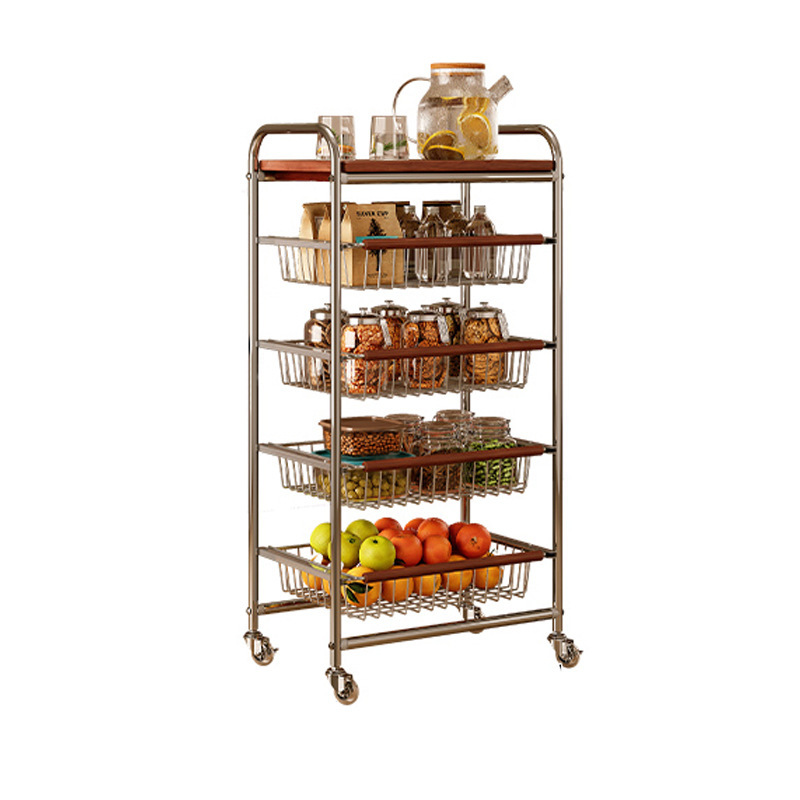Estante de canasta de verduras de cocina de estilo antiguo Estante de almacenamiento de bocadillos multicapa de piso con carrito móvil retro para el hogar