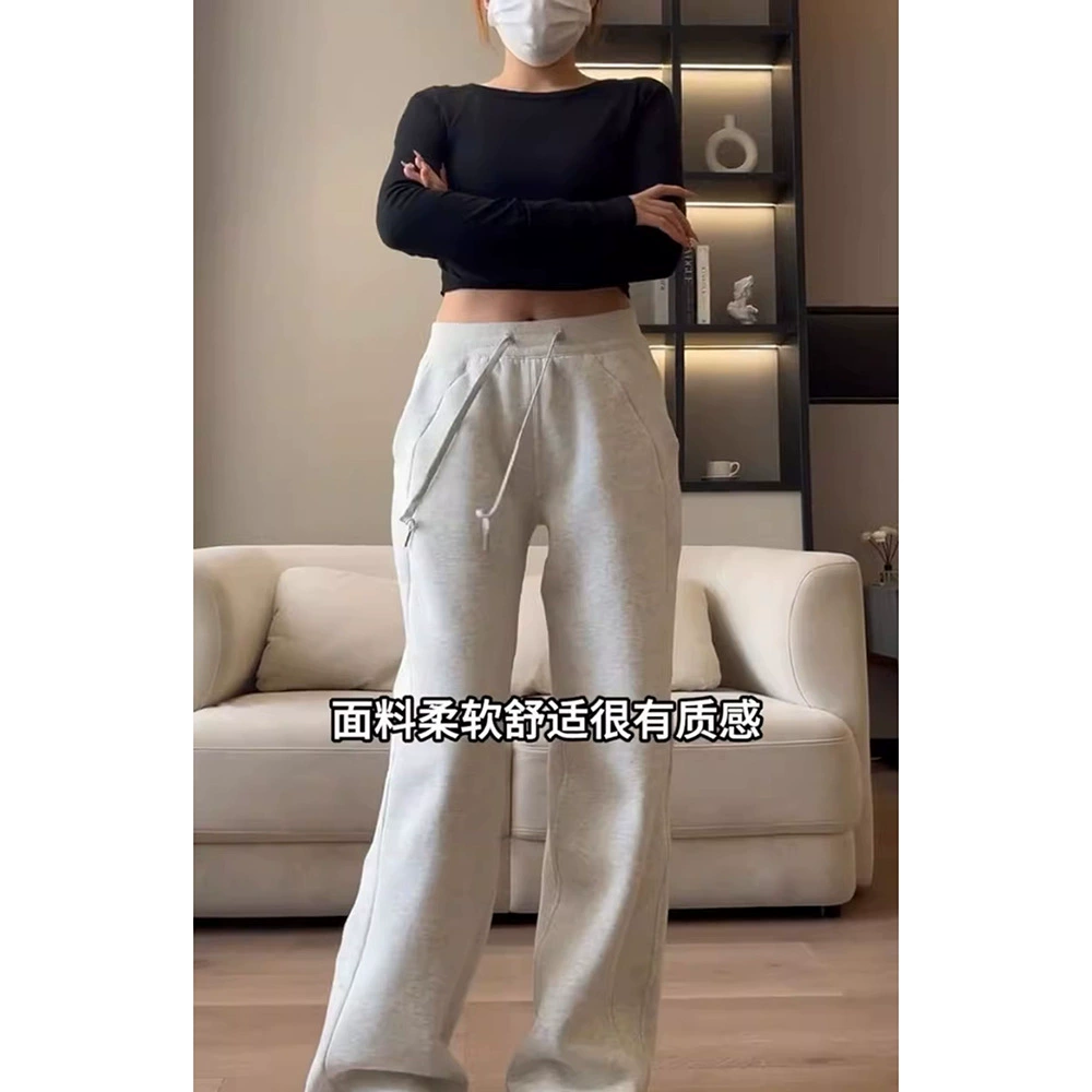 Sports autumn casual trousers for leisure, American style, high waist, loose straight fit