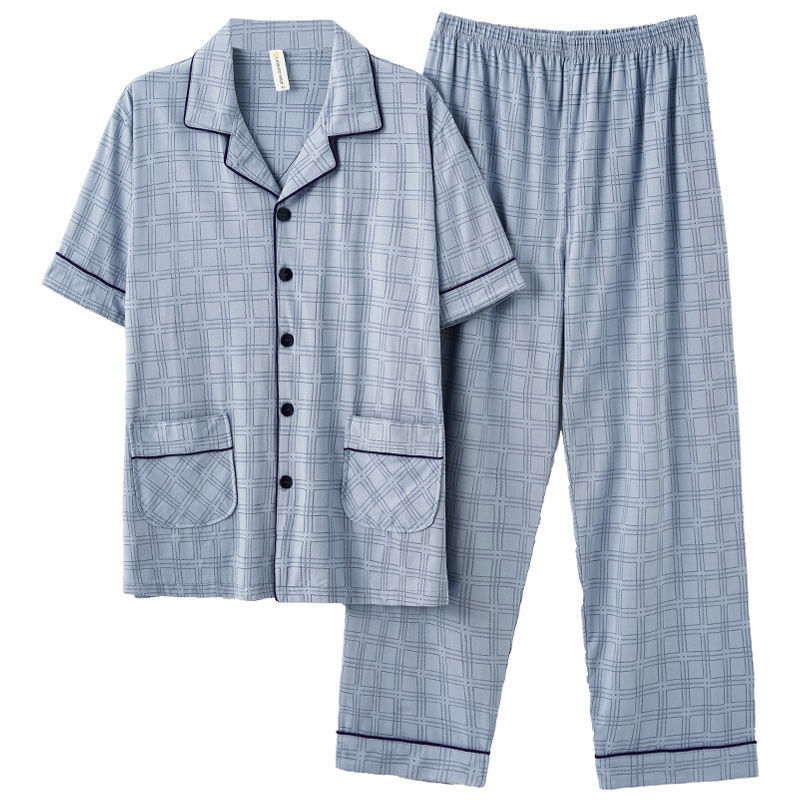 Pijamas de verano de algodón de los hombres pantalones de manga corta de algodón de los hombres de algodón delgado de verano más tamaño de media manga de los hombres homewear