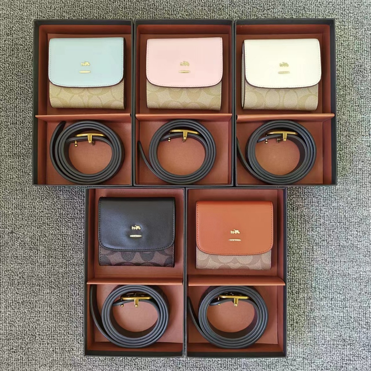 New Women's Wallet Women's Short Three-fold Small Wallet Women's Coin Purse Small Card Bag Belt Two-piece Gift Box Set