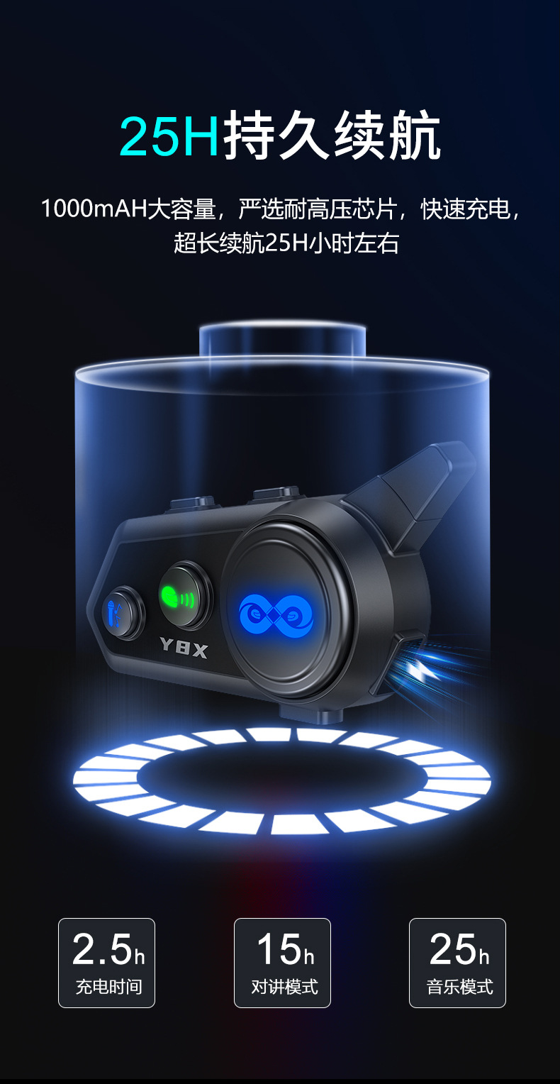 Y8X New Cross-Border Intercom Helmet Bluetooth Headset 0.8m 2-Person Intercom Mixing External Bluetooth Headset Wholesale