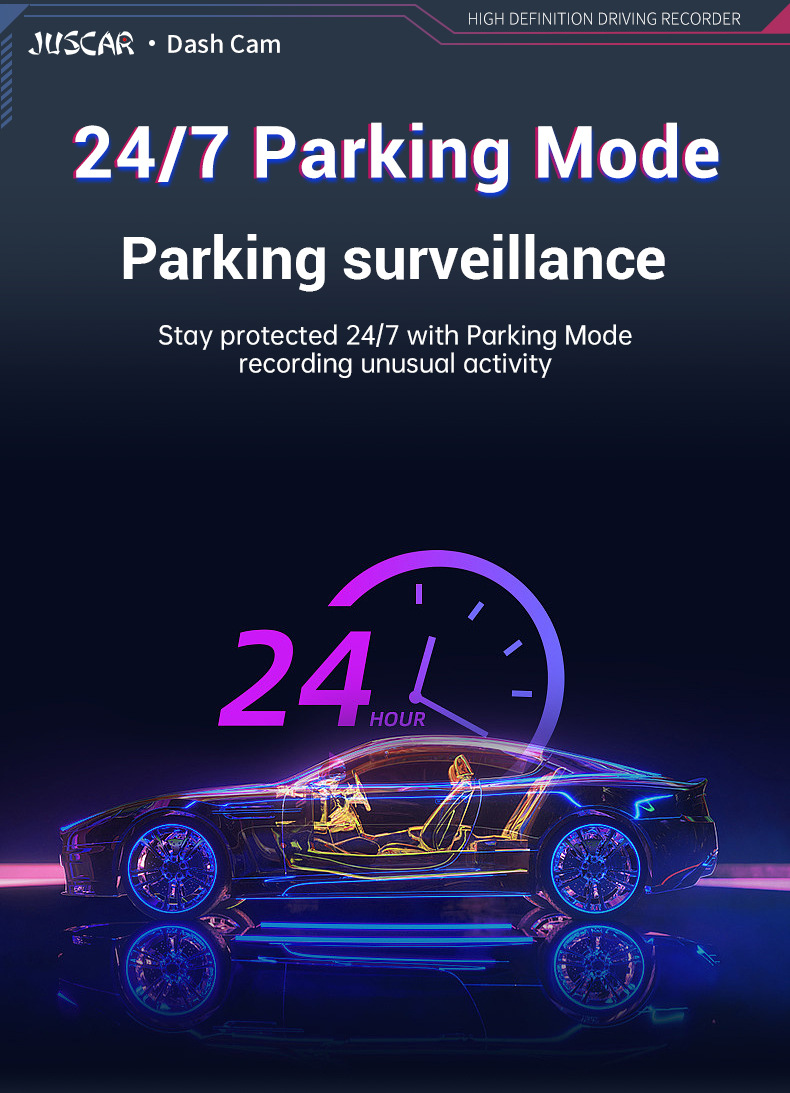 Driving Recorder with Wifi Connectivity, Dual Recording of Front and Rear Vehicles, 24-Hour Parking Monitoring, Night Vision, Reversing Images